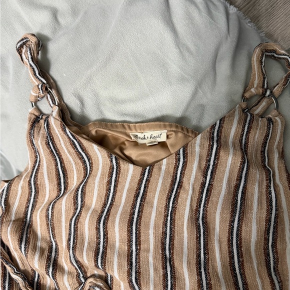 Derek Heart Beige and Black Striped Jumpsuit with pockets - Picture 2 of 3